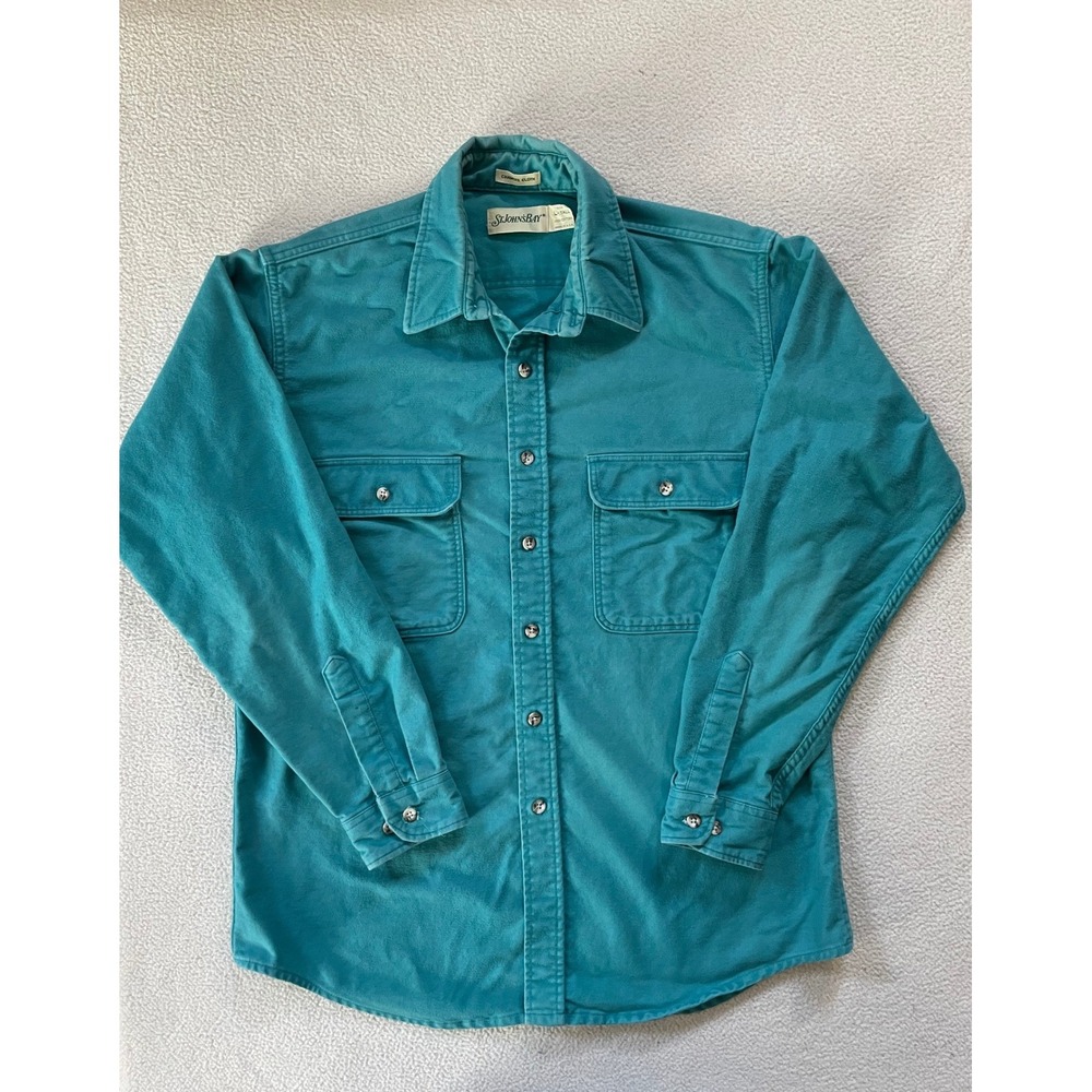 90s Made In USA St. John's Bay Mens Large Tall Chamois Shirt Teal Button Down